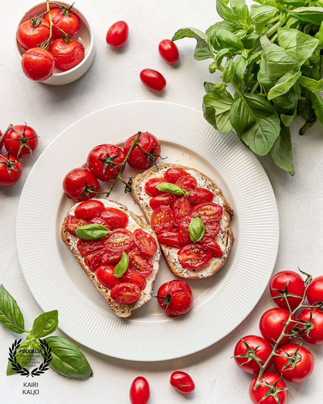 Love shooting fresh seasonal produce and simple dishes that hero the produce. Bruschetta reminds me of my travels to Italy a few years ago and an Italian cooking class in Florence, but in all honesty, I grew up on tomato and cucumber sandwiches. It's great they also make a great photo.