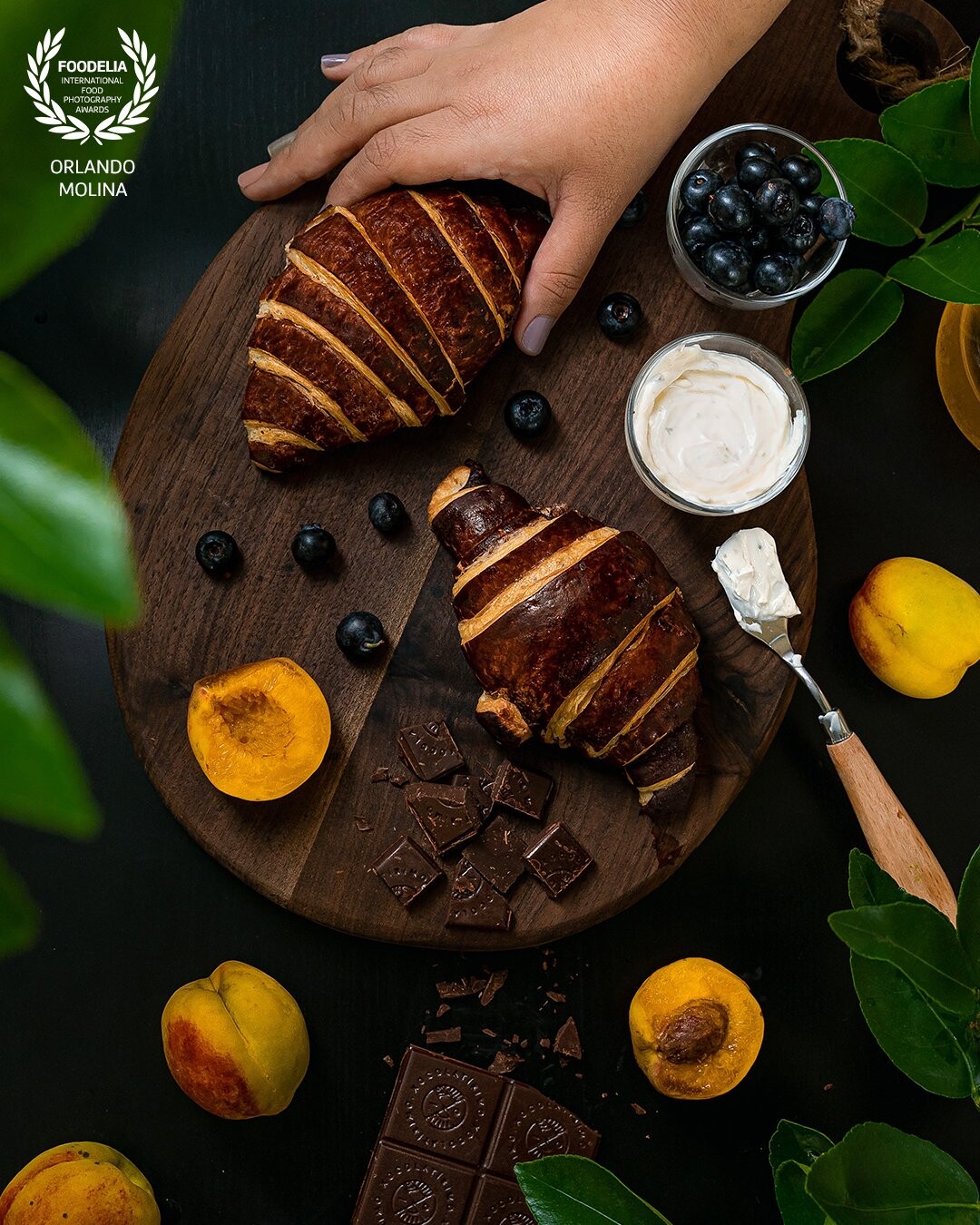 Nutella Croissants with berries, cream cheese chocolate and peach. The perfect combination in food photography and for eating it after the shoot! :)