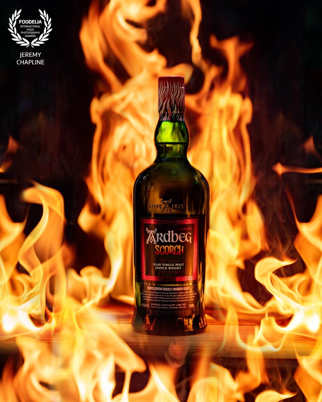 Building off the inspiration of heavily scorched barrel influence, I wanted to create an image that highlighted the fire used to create this wonderful whisky.
