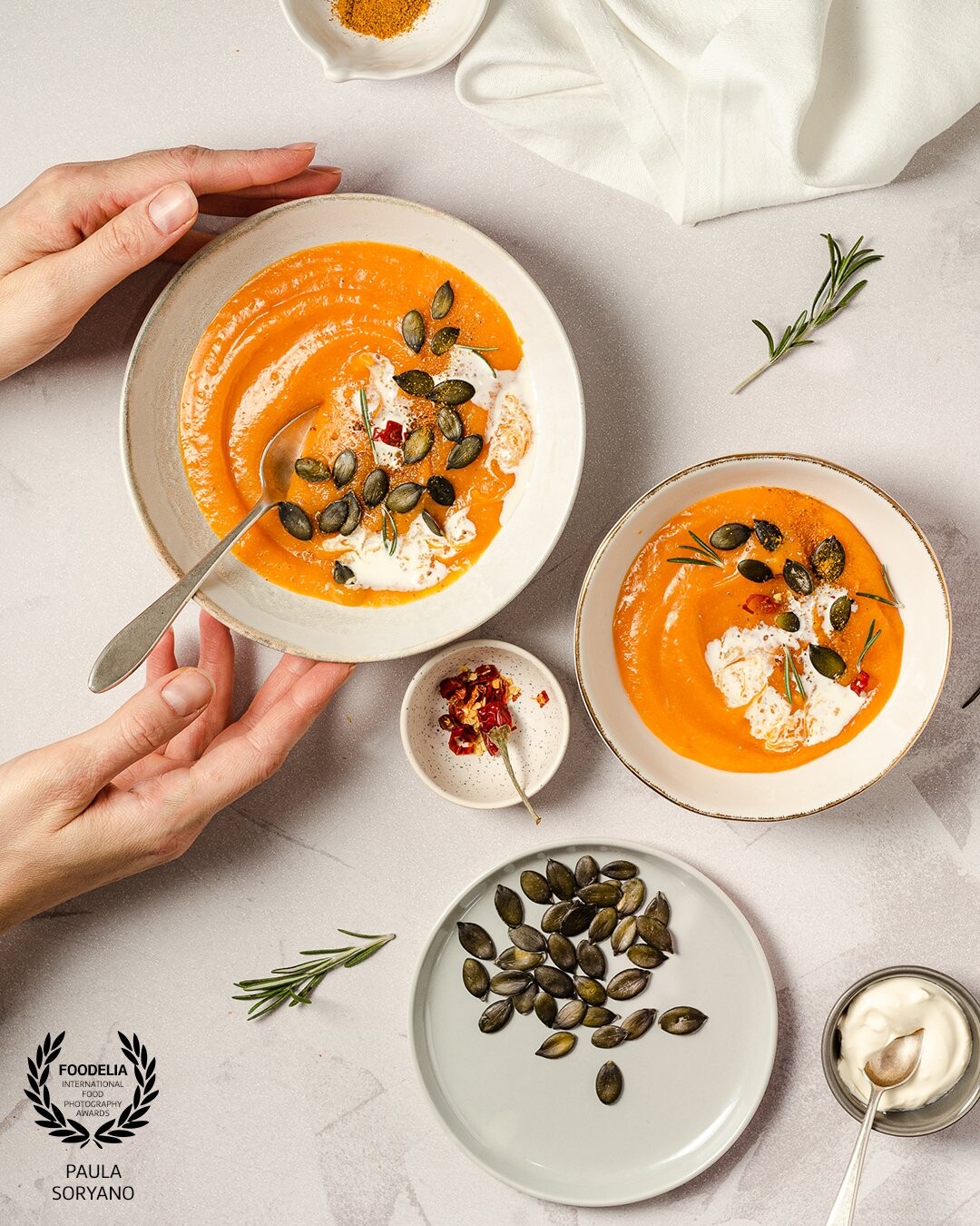 A butternut soup is creamy, delicious and sometimes photogenic ;)  when shooting I aim to incorporate seasonal, local veggies and avoid any food waste.