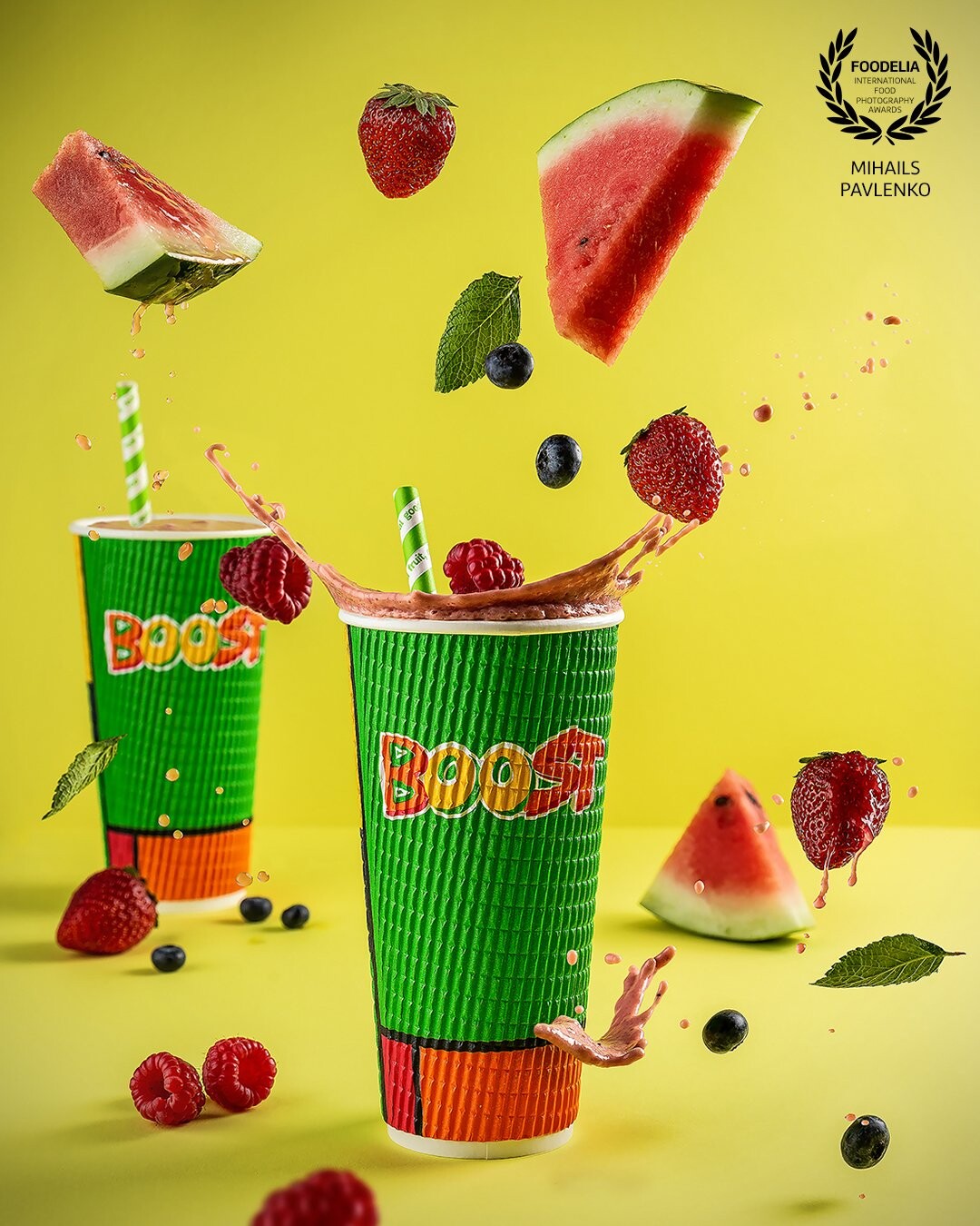 A breath of summer. A photo shoot of juicy  watermelon smoothie with strawberries and blueberry for Boost Juice  Bar Latvia @boostjuicelatvia @boost_juice