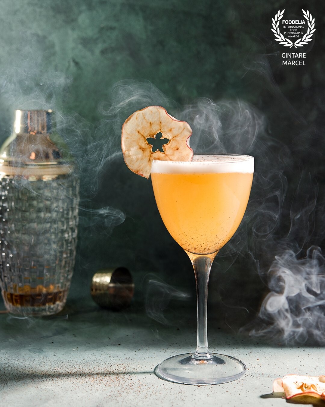 Smoky apple pie sour cocktail emerging from smoke. I wanted to capture the mood of what it feels drinking this essentially fall cocktail.