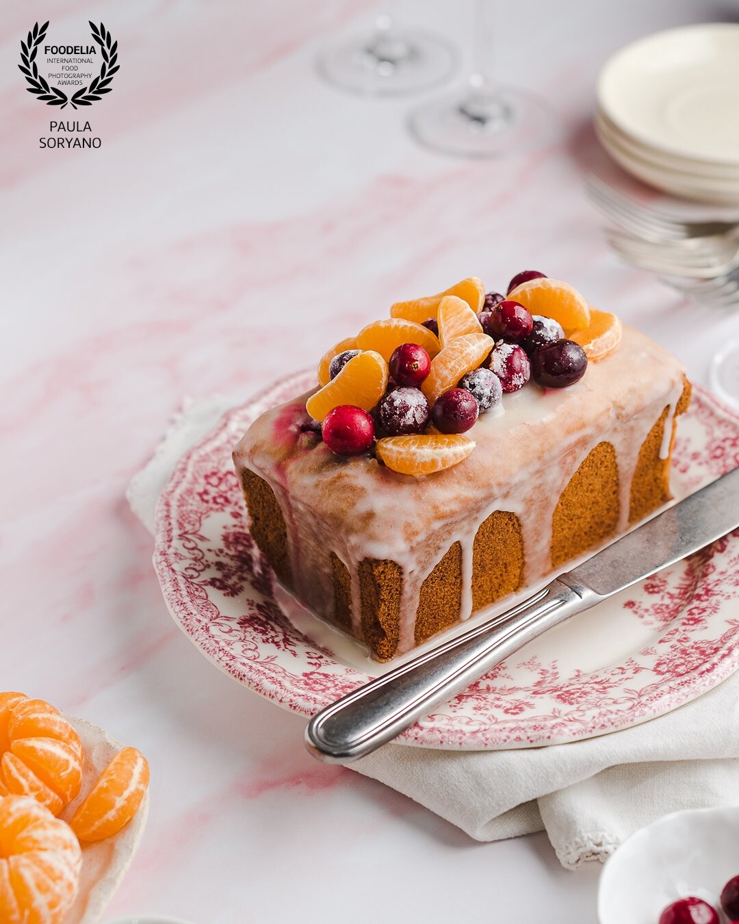 Bringing some shine to the gray days of January with this pink-ish soft tones cranberry cake capture. The light comes slightly from the back from a speedlight & a rectangular softbox (perfect for creating this airy feel).