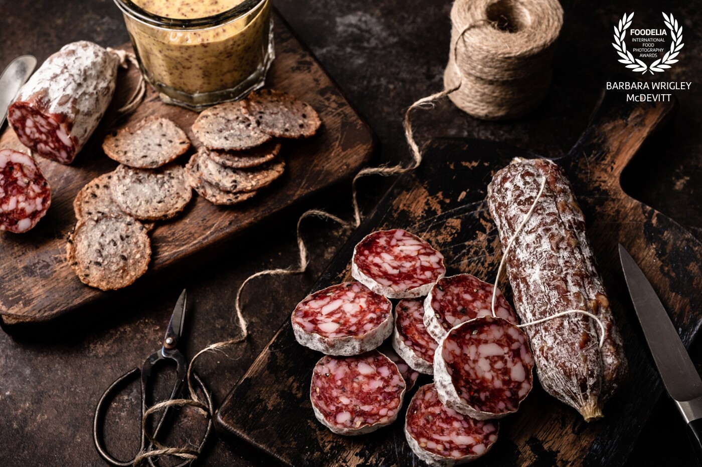 I wanted to showcase a very simple charcuterie that featured only two different Italian cured meats, crackers, olives and some homemade mustard.  Shot with a Nikon D850 and a Profoto B10.