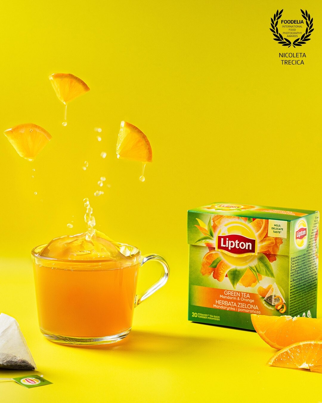 Tea product, a personal project for my portfolio. I have used splash and levitation for this shot to create a fresh and appealing scene. The analogous colours complete and help the viewers eye in a pleasant atmosphere.
