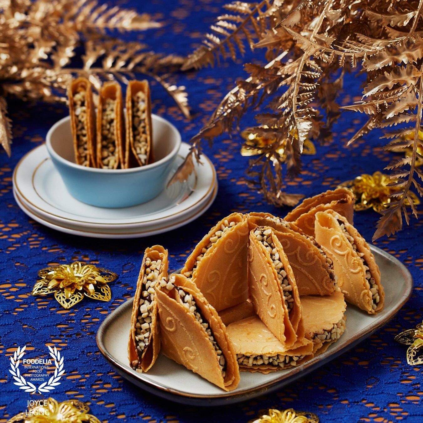 Using their brand colours of royal blue and gold, this image was created for a client for the Hari Raya celebrations. The love letters were arranged as such to showcase their nutella and nuts filling.