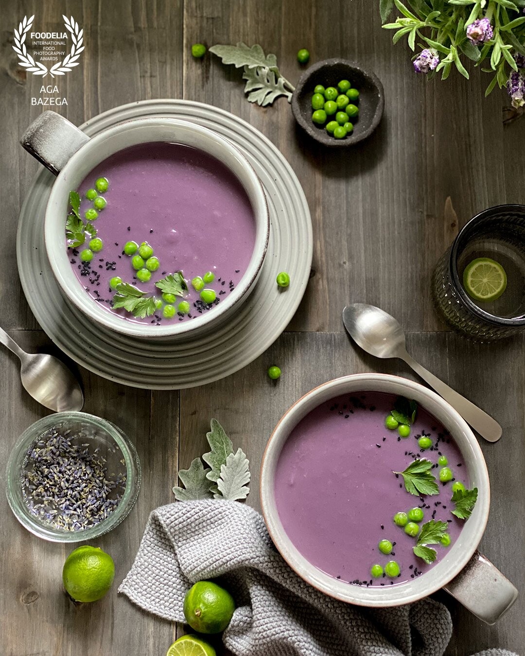 Creme du Barry, purple cauliflower soup is a French Classic that tastes just as good as it looks. Image created for photography challenge.