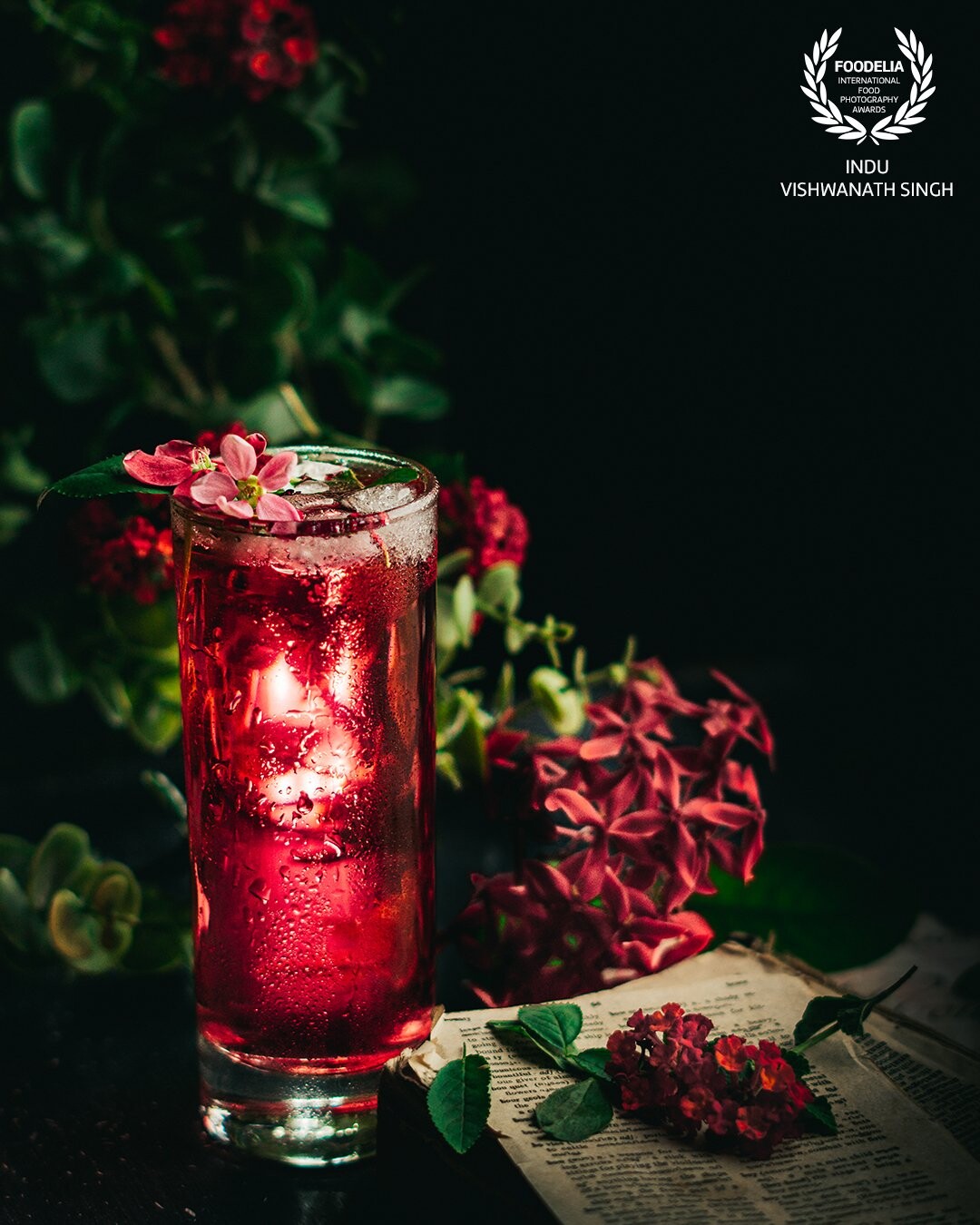 A typical Indian summer drink Roohafza shot in a non Indian vibe. my depiction of this summer drink is in a wet, green forest look making it cool and refreshing.