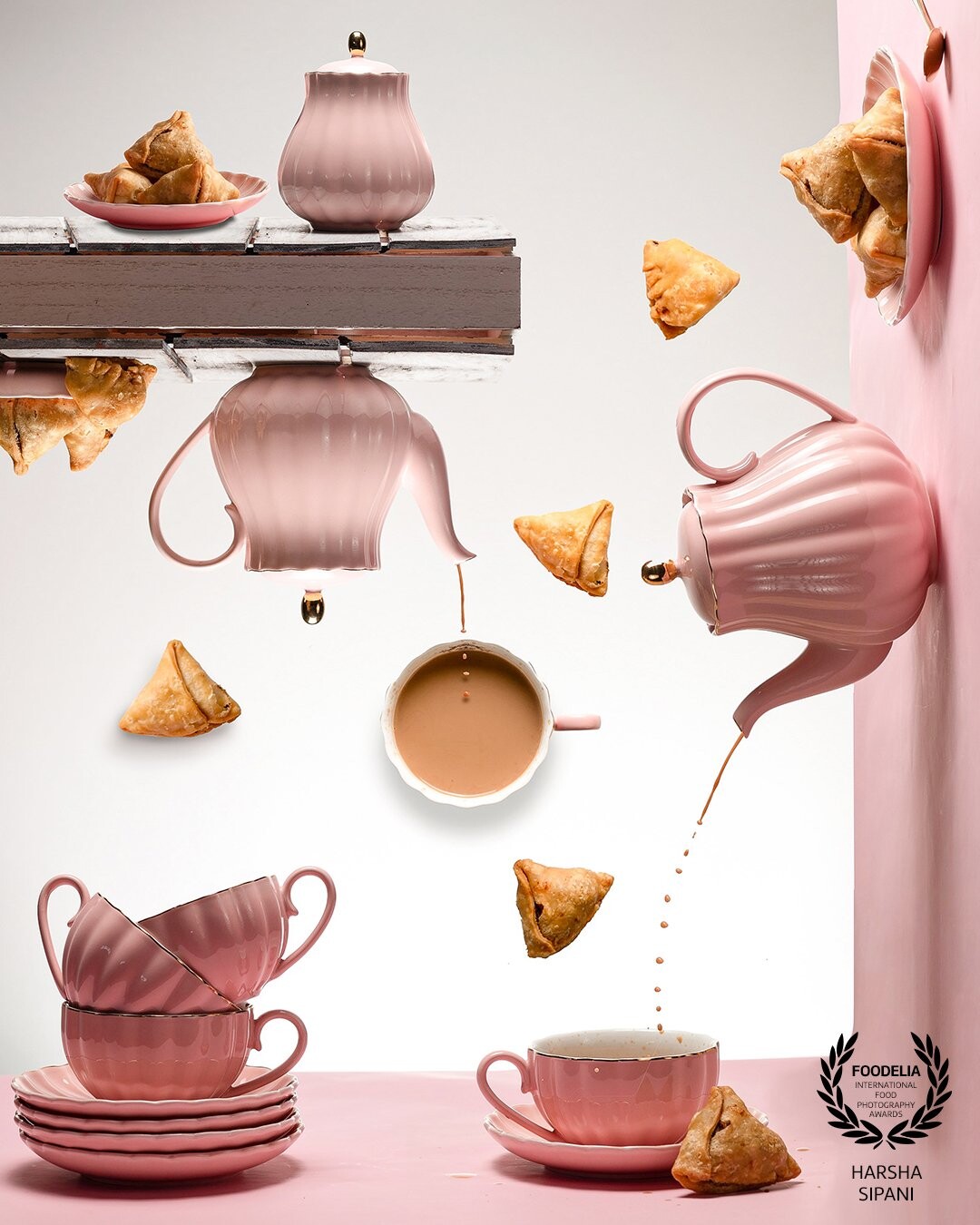 Chai & Samosa (A classic combination)<br />
This time I tried to compose 3 different styles in one frame<br />
Food on the wall<br />
Upside down<br />
Flatlay<br />
For the next composition what would you like to try?