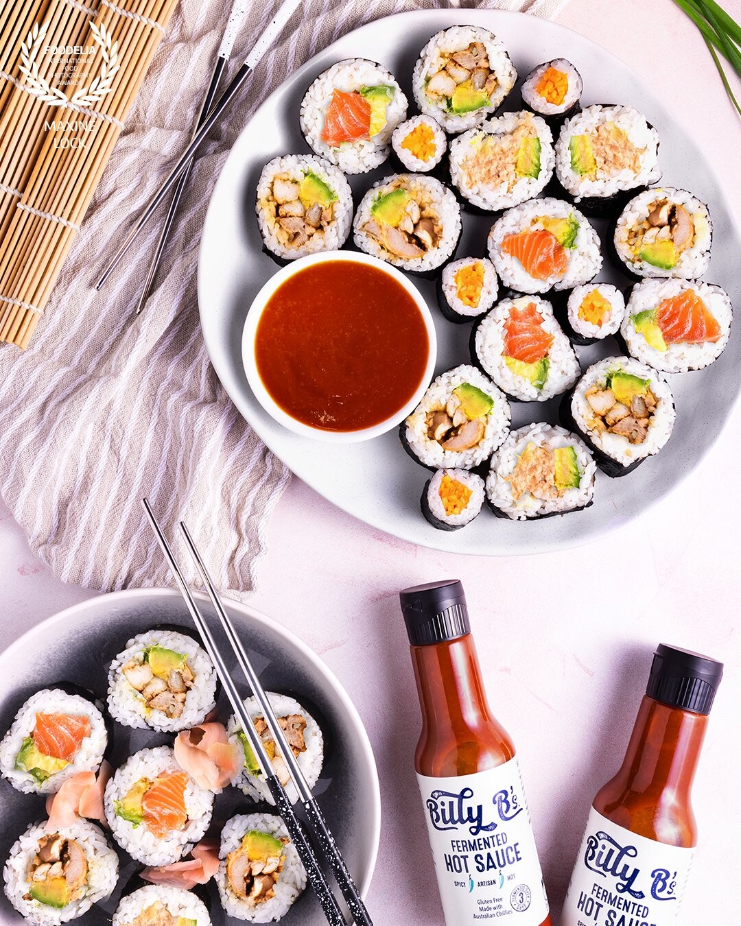 Photoshoot for a hot sauce brand, with sushi dishes on the side as a way to compliment the sauce. Also a way to introduce that the hot sauce, which contains traces of fish sauce, will go well with sushi dishes.