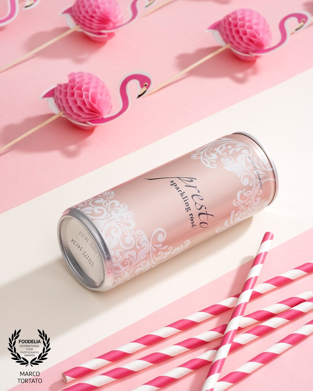 Presto Sparkling Rosé - Summer Edition <br />
Photoshoot for the US market of this sparkling wine in a can. <br />
Pink is the keyword. <br />
<br />
www.marcotortato.it<br />
@yorick_food_and_wine