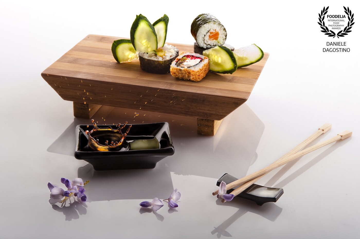 Clean set up for minimal food.<br />
Sushi is a very popular food in the world and all people that lissen sushi word think at the simple ingredients, light colors and delicate flavor. This shot reflect the sushi soul.<br />
Shot by Nikon D810 with 2 strobo lights and 24-70 f.28 nikkor lens,