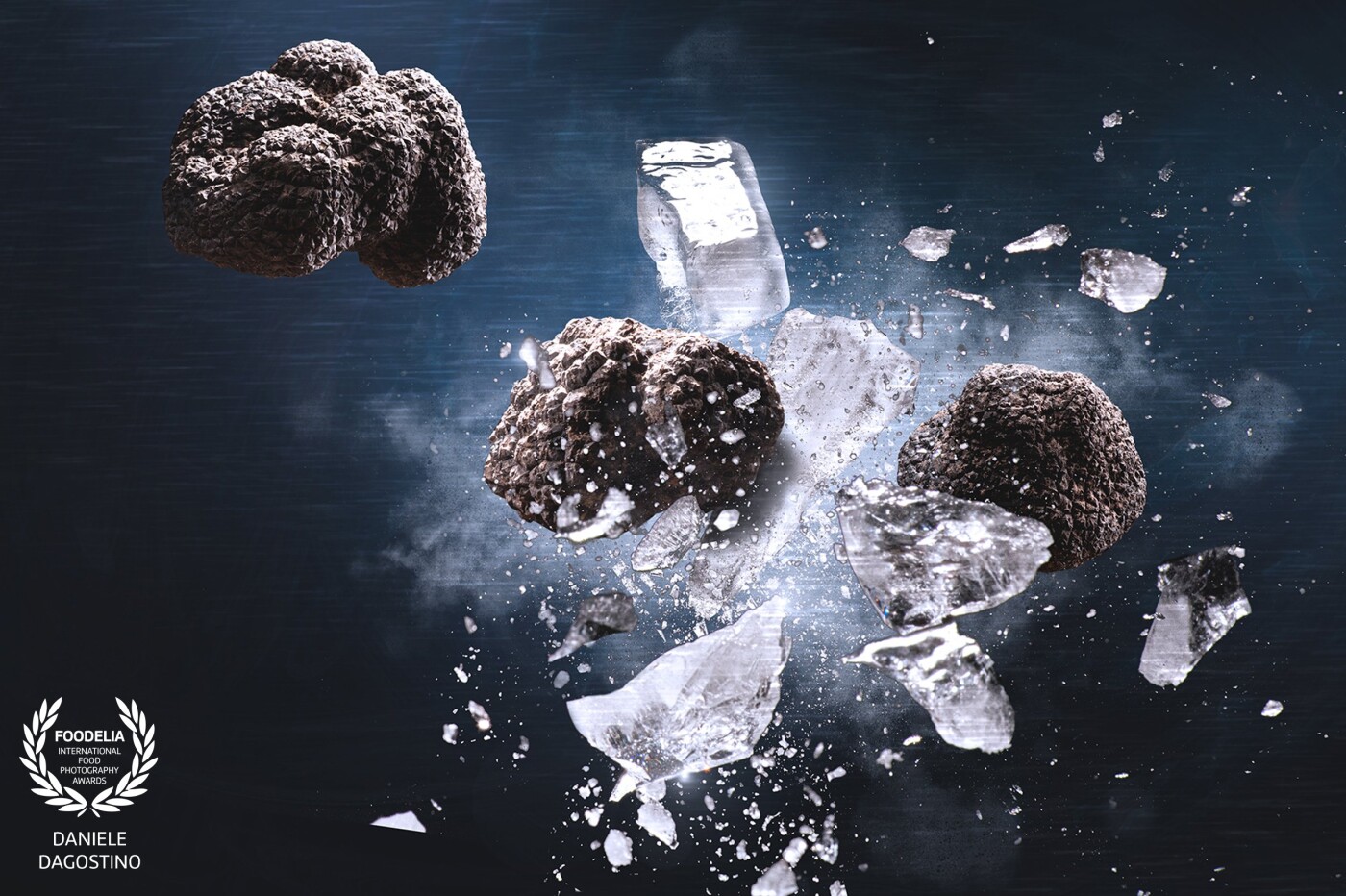 Advertising work for frozen truffles.<br />
Digital composition of many real shots of ice and truffles.<br />
Shoot by Nikon D810 and 24-70 f2.8 nikkor lens. Two strobo lights.