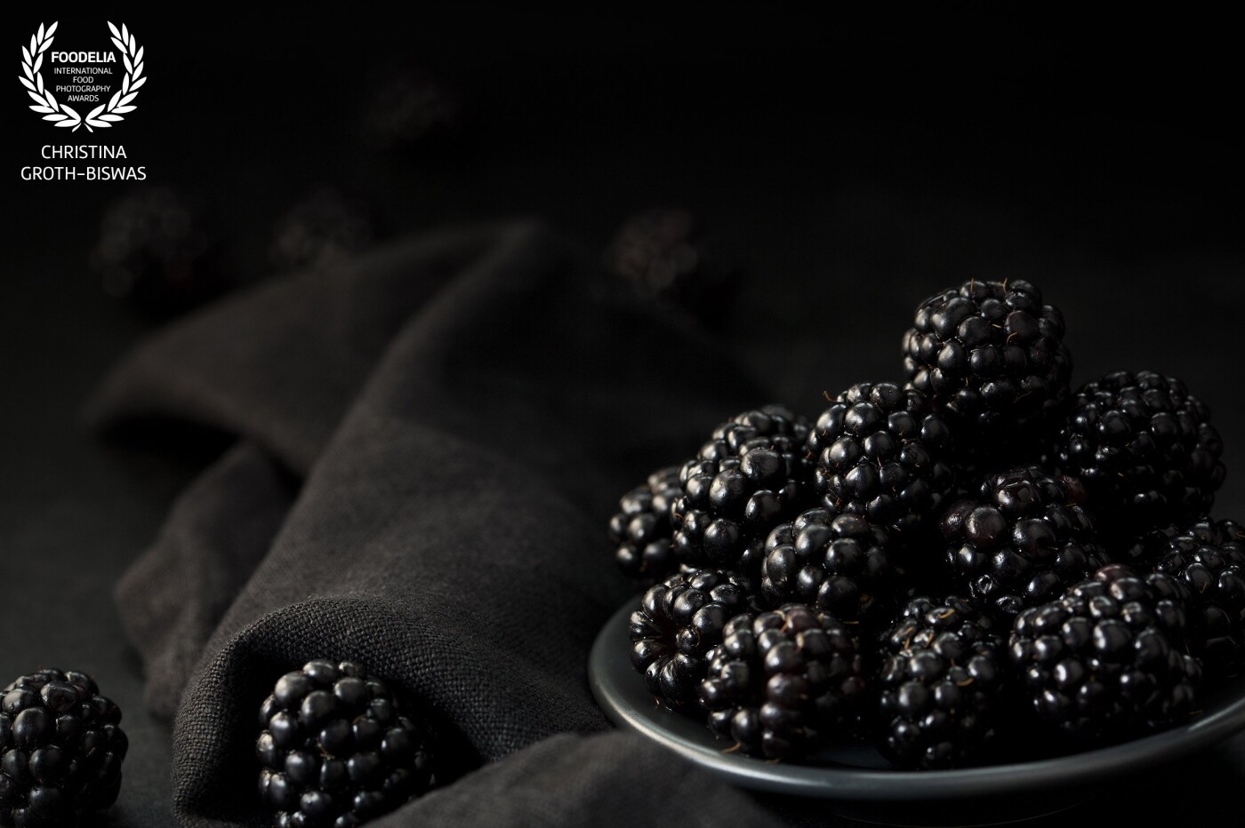 50 shades of black. I love blackberries, not only are they very healthy but they are also very photogenic.<br />
This picture was an experiment as it is all black. I found it very interesting to show how the different textures, which are all black, came out in the picture.