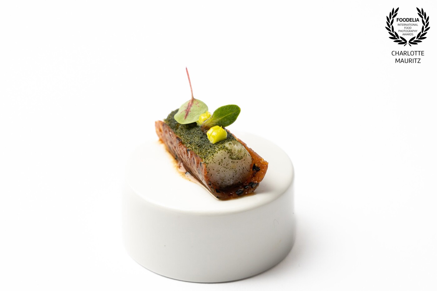 This is one of the festive appetizer made by the Culinary Team The Netherlands for The Culinary Worldcup 2022. This appetizer is part of the chefs table menu and is made with Dutch Kingfish.