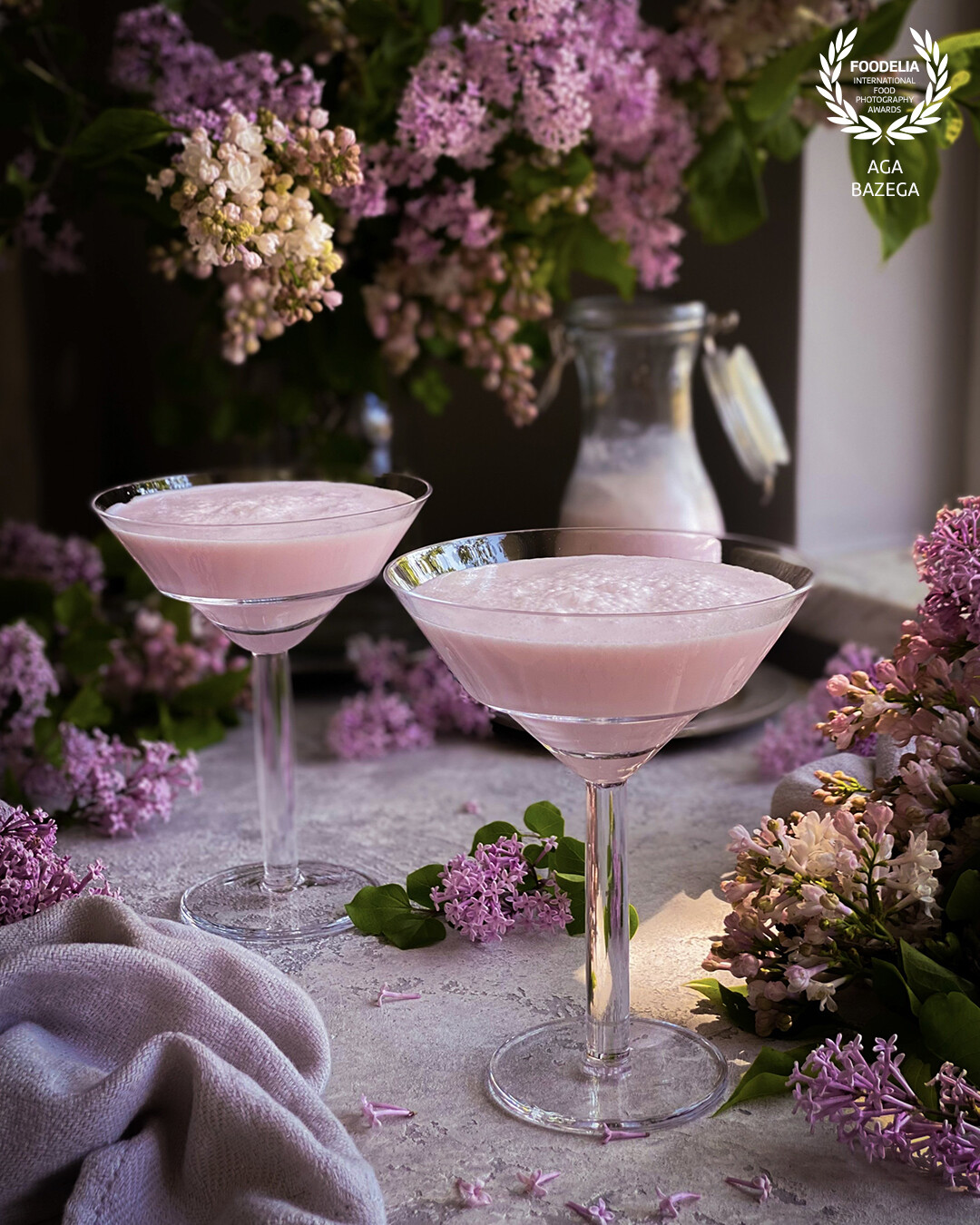 Lilac infused milk cocktail, image captured with a natural light.