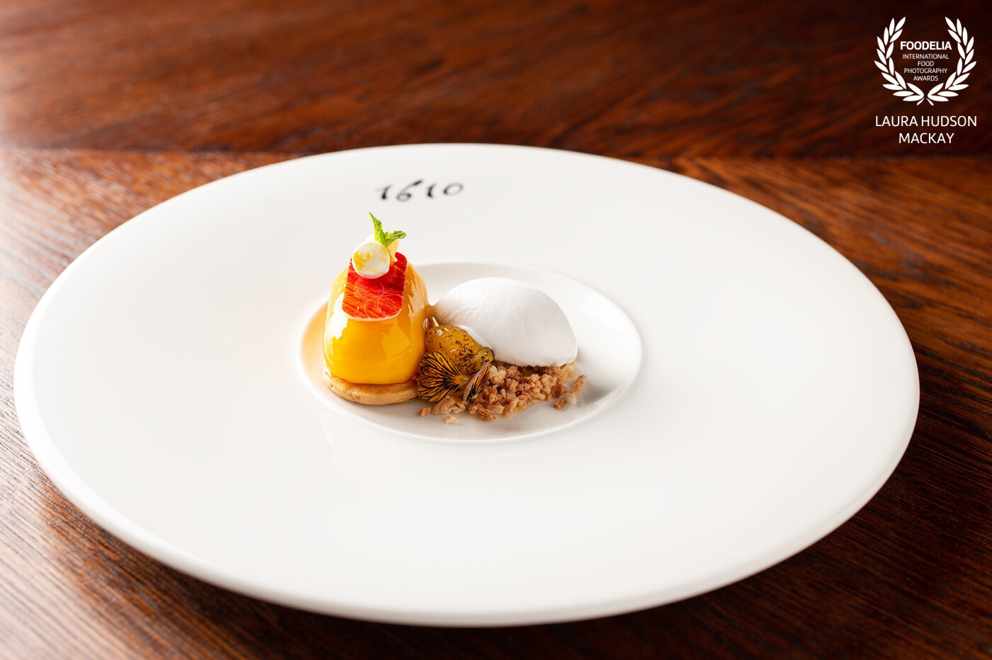 Such a delight to photograph for the Globe Inn, Dumfries, South West Scotland. An exquisite dish of Mango Cremeux and coconut sorbet.