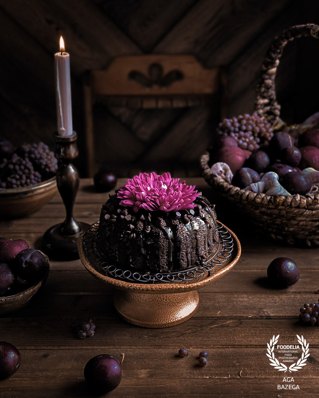 Chocolate cake, captured with natural light.