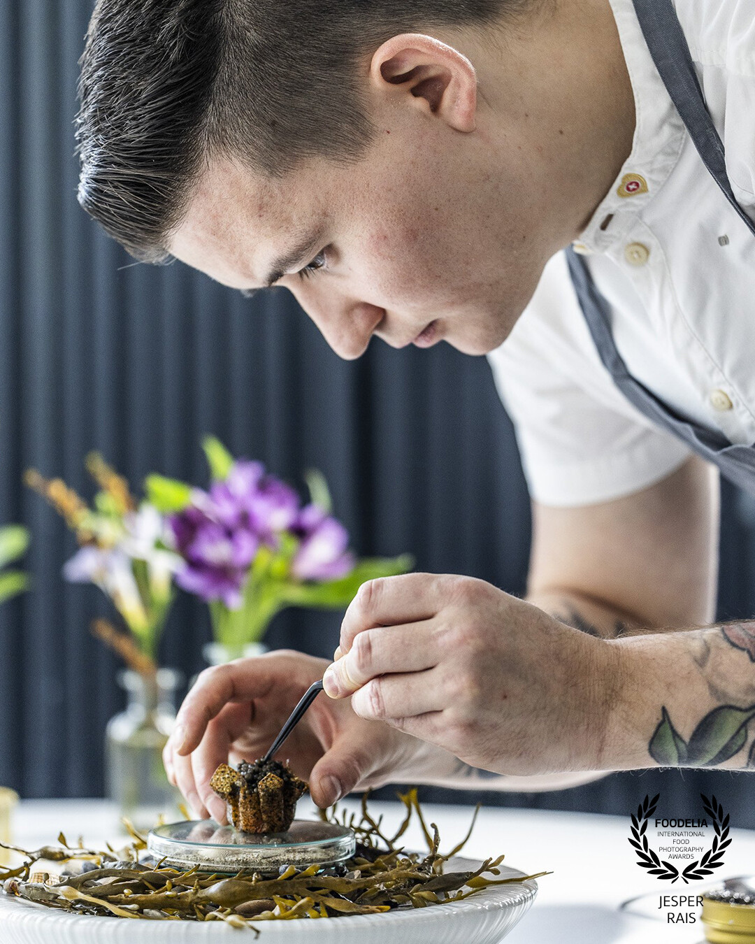 Photoshoot for Antonius Caviar with talented chef Christian Nurup at Hotel Scheelsminde i Denmark.