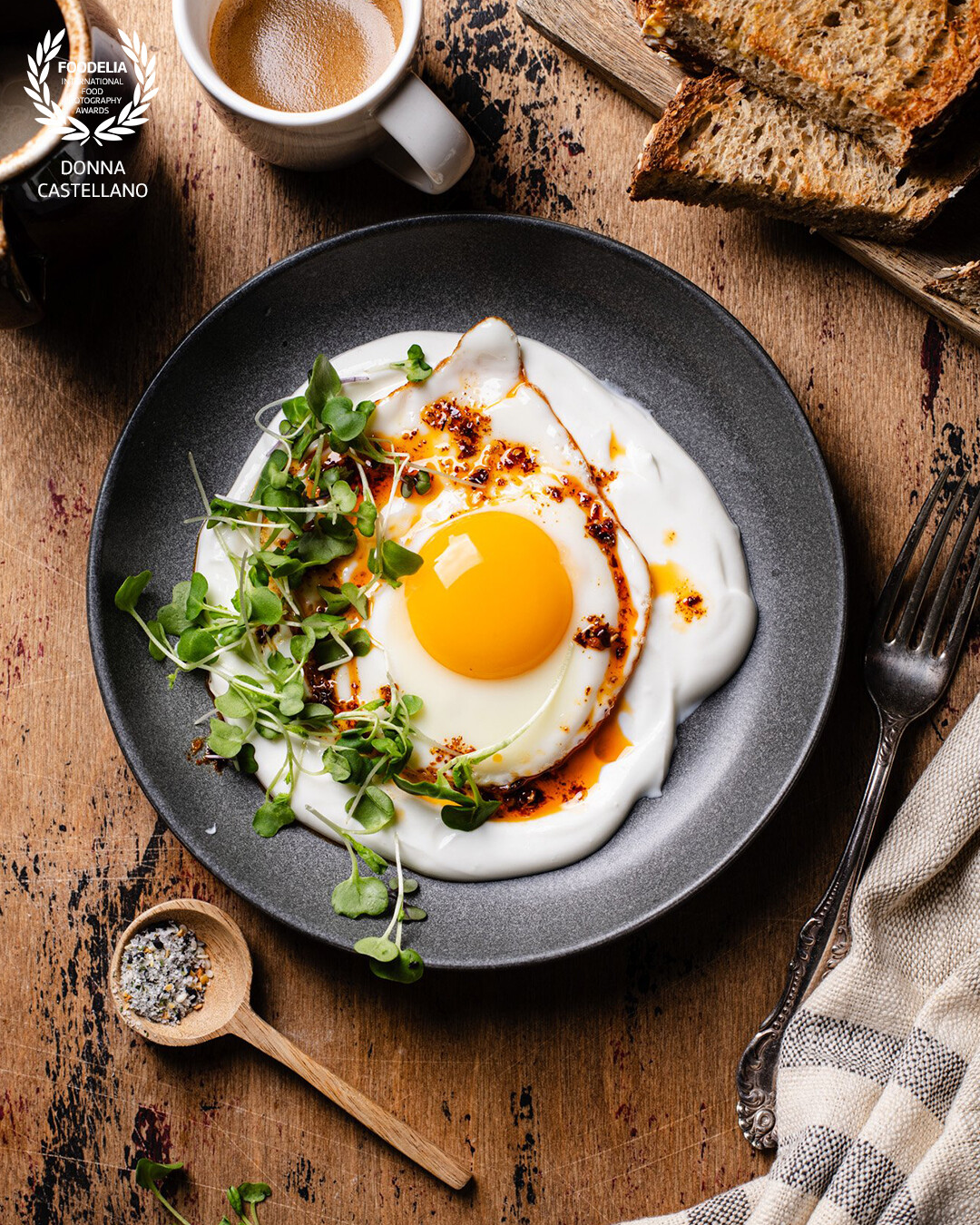 My version of Turkish Eggs is an easy breakfast made with the special addition of a delicious black garlic finishing salt.