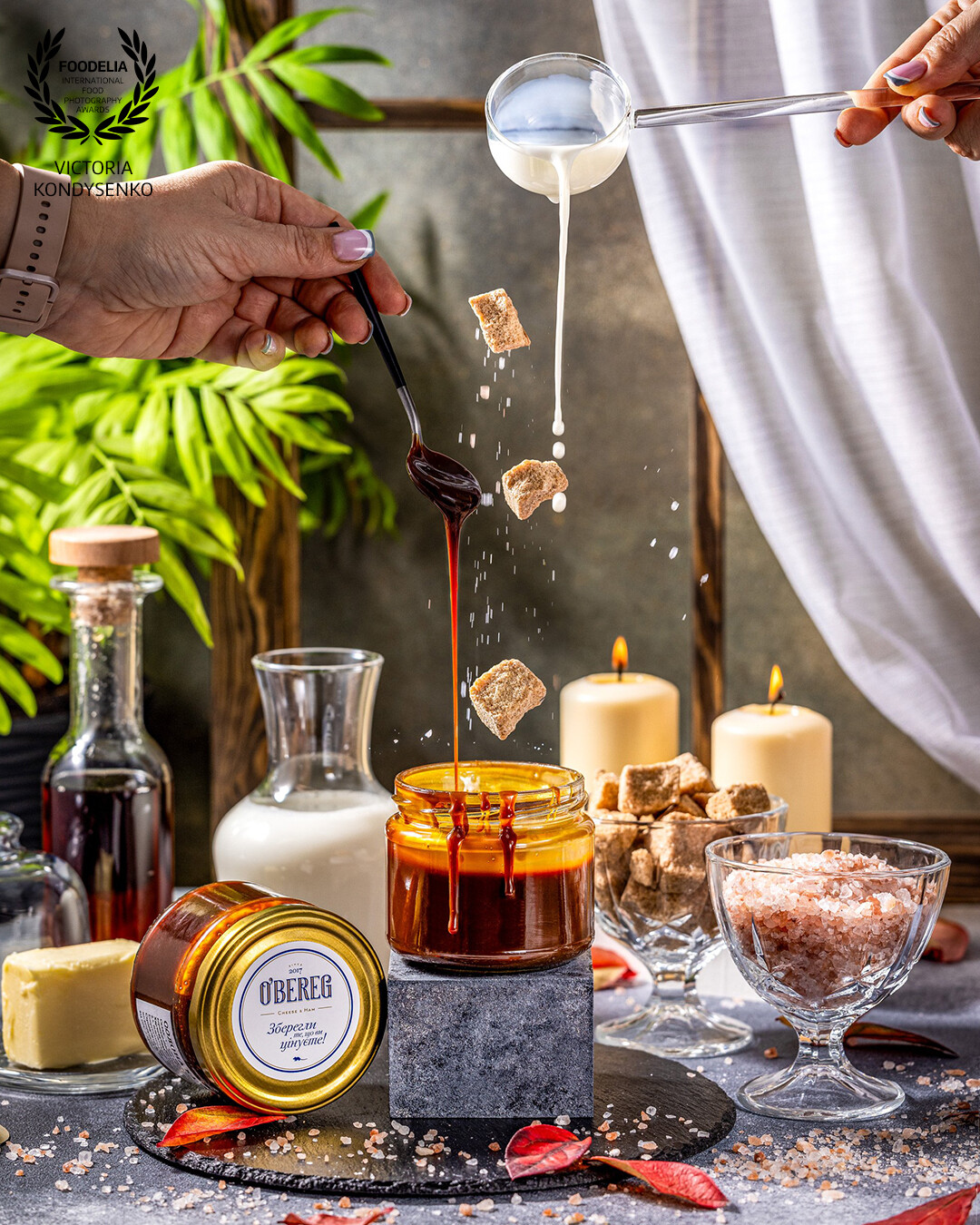 Salted caramel. Advertising photo of an online store of craft dairy products, a local Ukrainian business.
