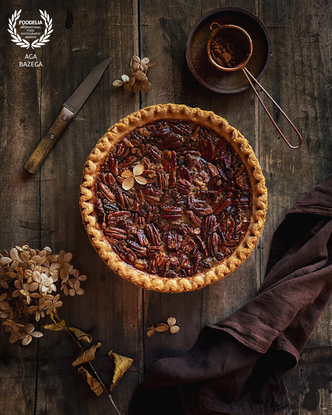 Pecan pie, captured with a natural light.