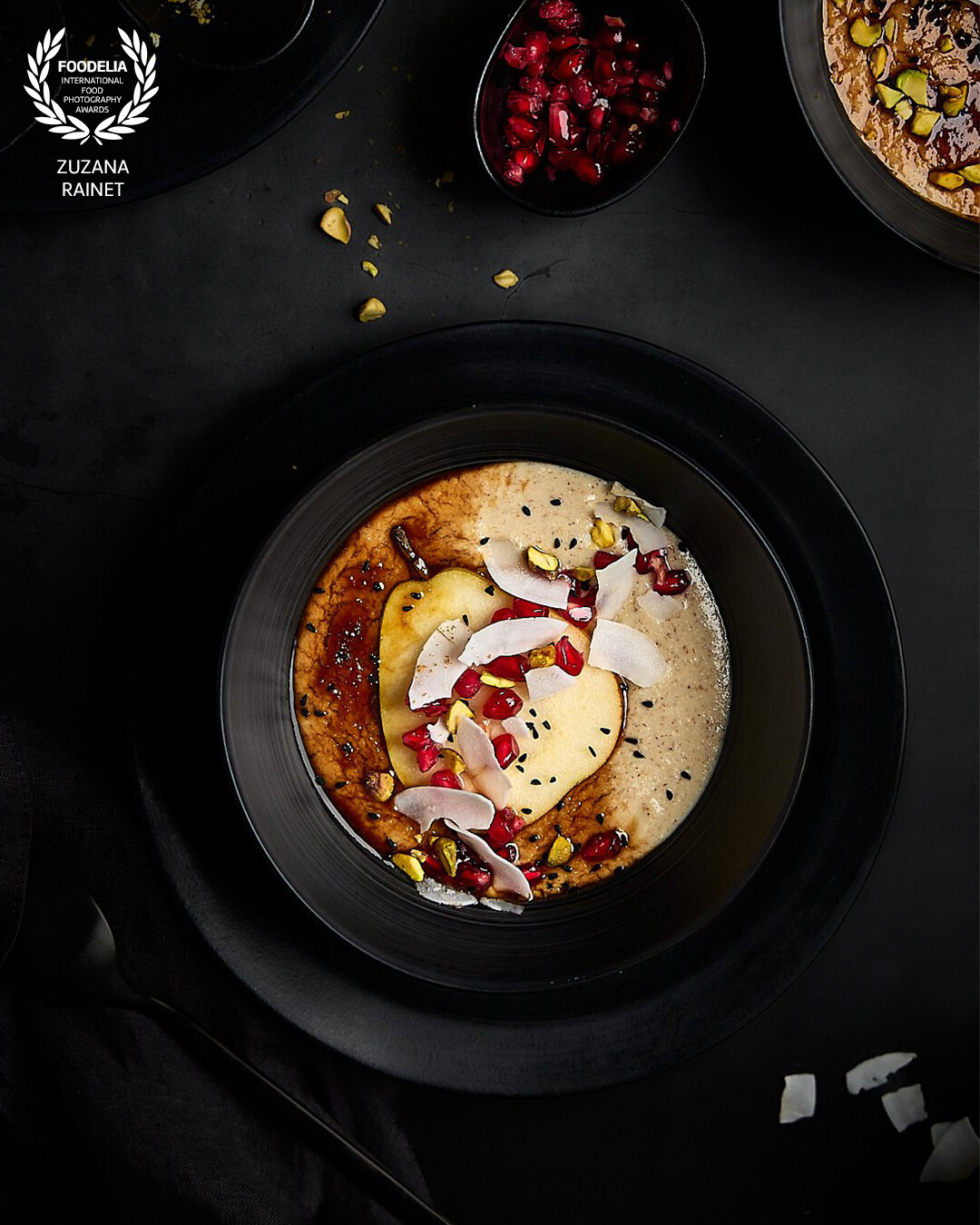 I shot this image for my client Tigernut Planet who produces various products from tigernut plant, such as porridge.  I focused on porridge styling so it looks beautiful and yummy. Image was shot in dark and moody style with studio flash light.