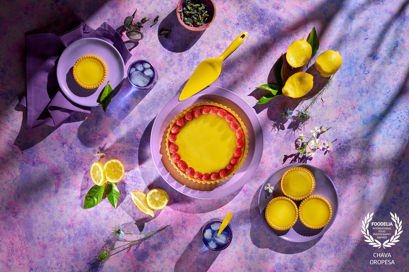 I wanted to shoot these lemon tarts with a complementary color palette to make the yellow color stand out.