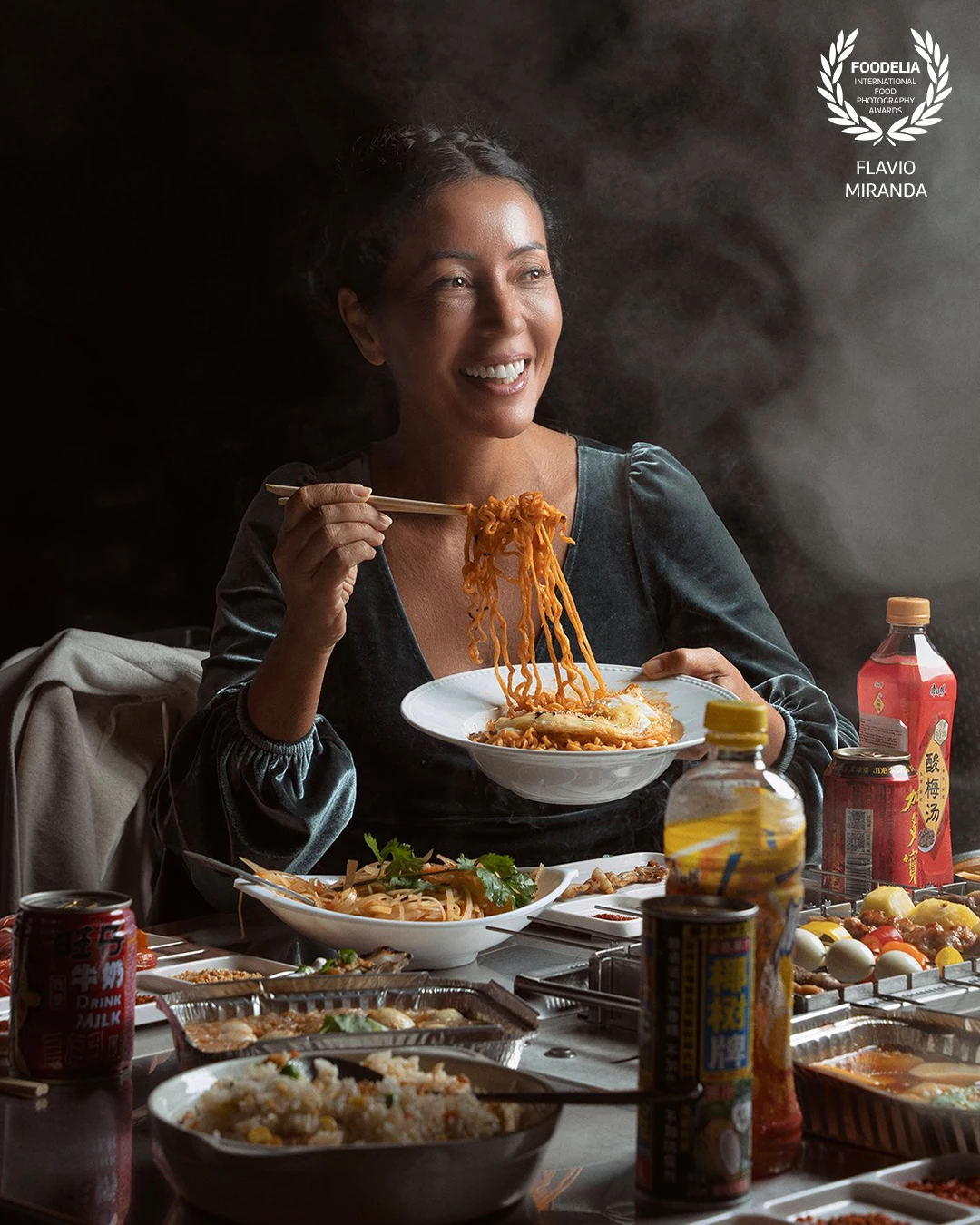 Food is joy.<br />
<br />
Late night dinner on the street at the Chinese barbecue restaurant Neon Smoke in Lisbon, Portugal.<br />
<br />
Thanks to model Claudia Brum.