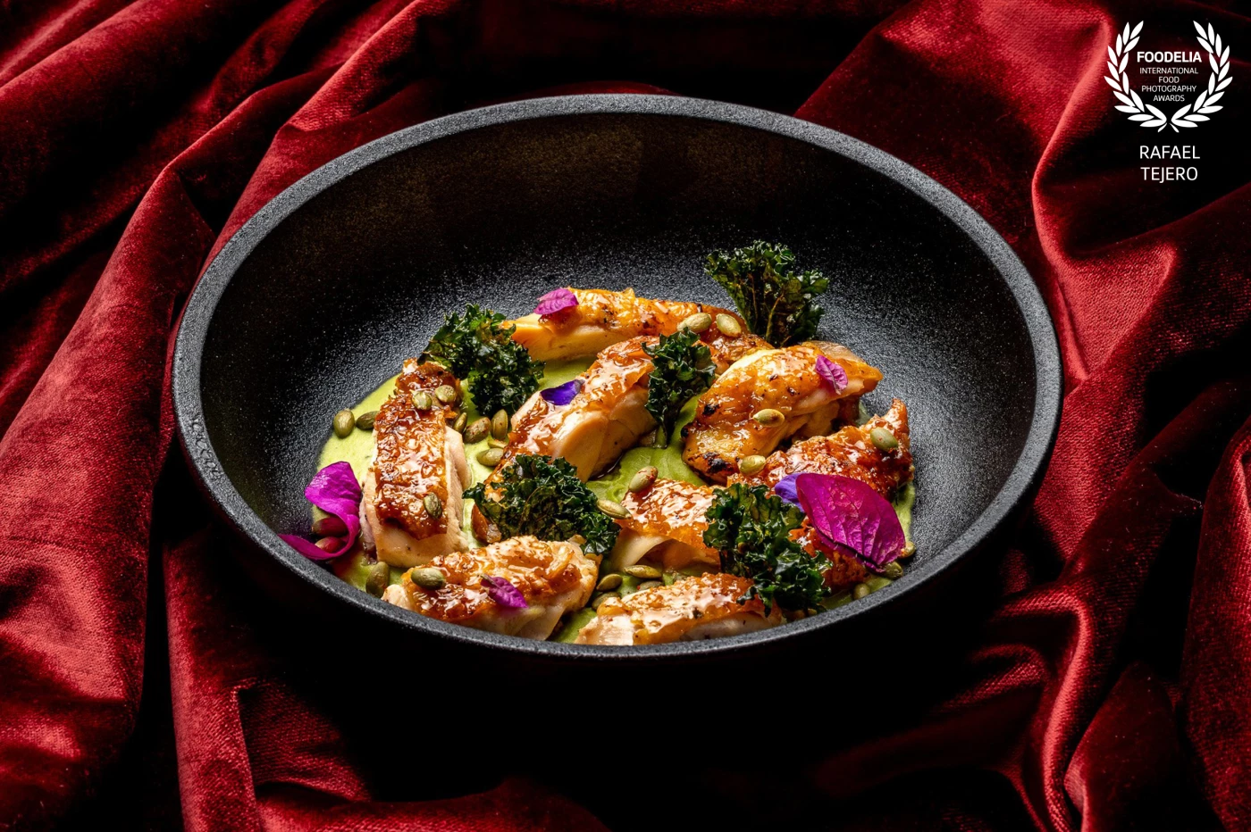 What really caught our eye here was the color palette of the dish, and we thought: what if we pull up the restaurant’s own curtain and use it as a backdrop? Sometimes playing around with the elements of the restaurant can lead to really beautiful results.