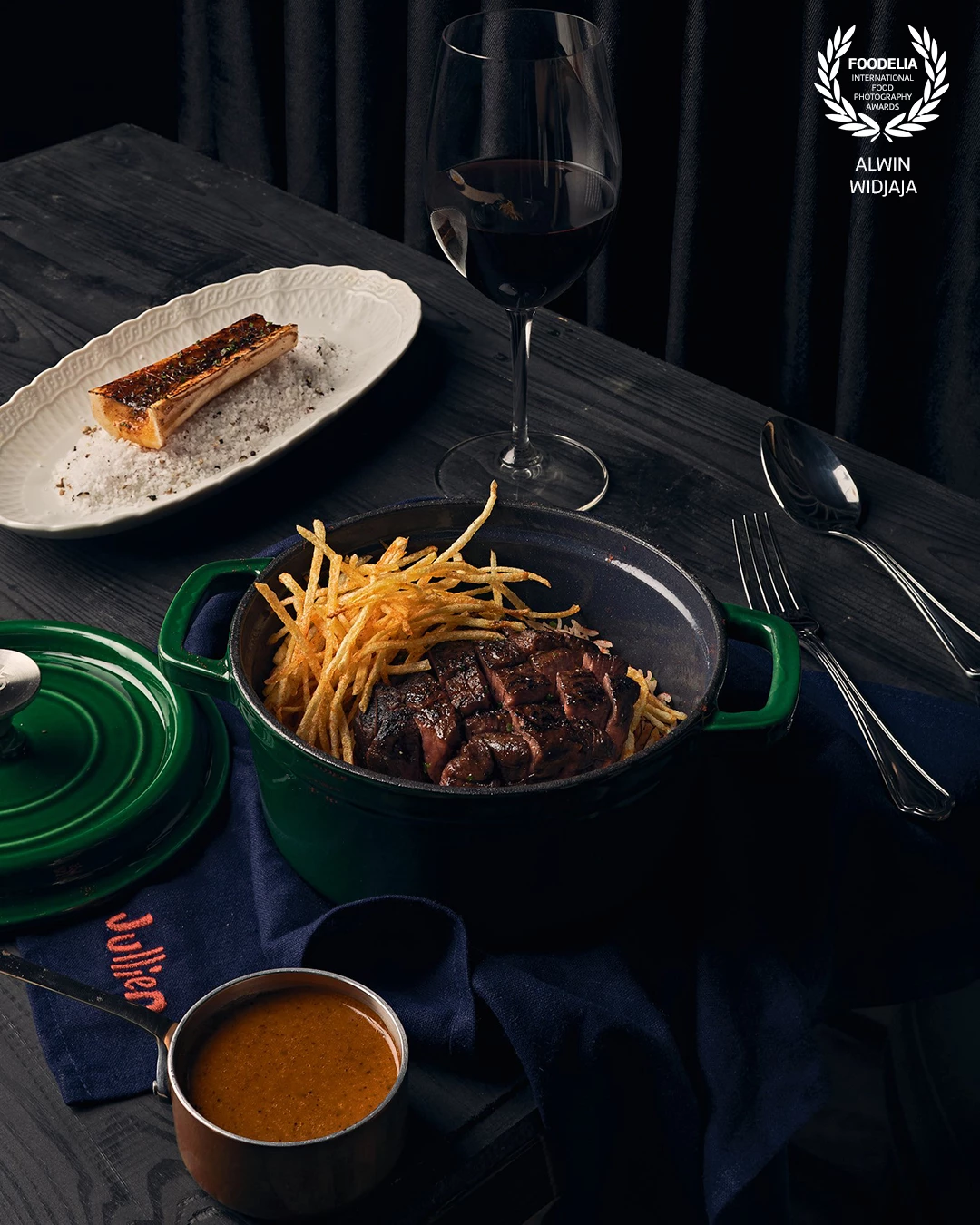 Creating a dark and moody, natural light feel in a very bright restaurant was the request. Prior to the shoot I had discussed with the food stylist, Deta, about what my vision was and how it fit with the client's brief. And did he ever deliver. In our little section of the client location he set up the scene and left me to light it.