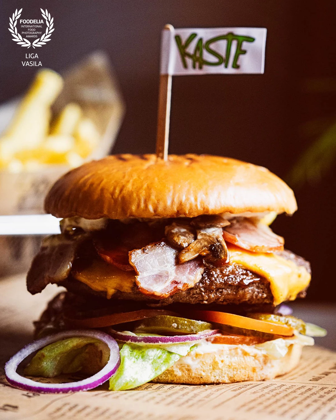 The hero shot for the local restaurant KasTe, serving mind-blowing Portobello Mushroom & Beef Burgers.