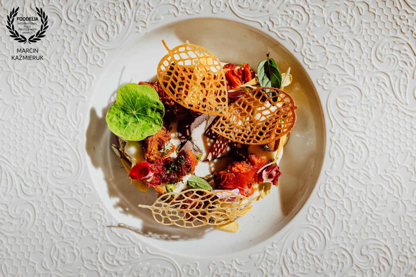 Dish created by chef Mateusz Szpytma <br />
Guinea fowl /goose stomach/celery/chanterelles/<br />
<br />
@marcin4funphotos<br />
@szpytmamateusz<br />
@fotofoodie<br />
@nikon_pl @nikoneurope @nikonusa @godox_global