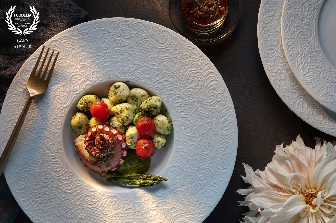 I was working to attain a soft layer of romantic atmosphere as a overarching narrative with the image. Plus a level of simplicity and elegance in the food elements, dish ware and supporting cast.