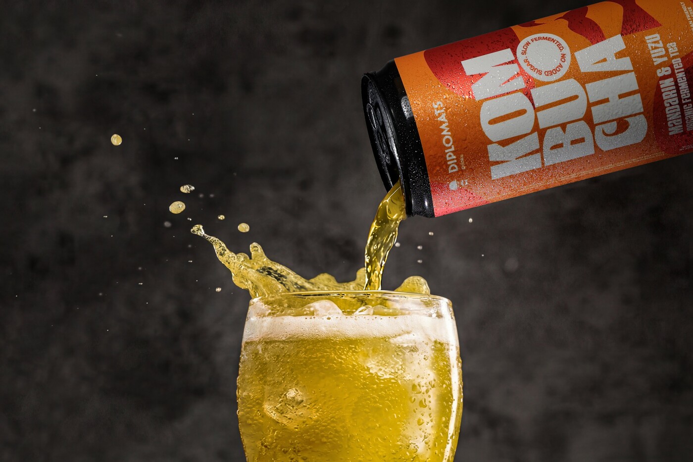 Photo shoot of @diplomats.fish mandarin &yuzu kombucha @rudys_kombucha