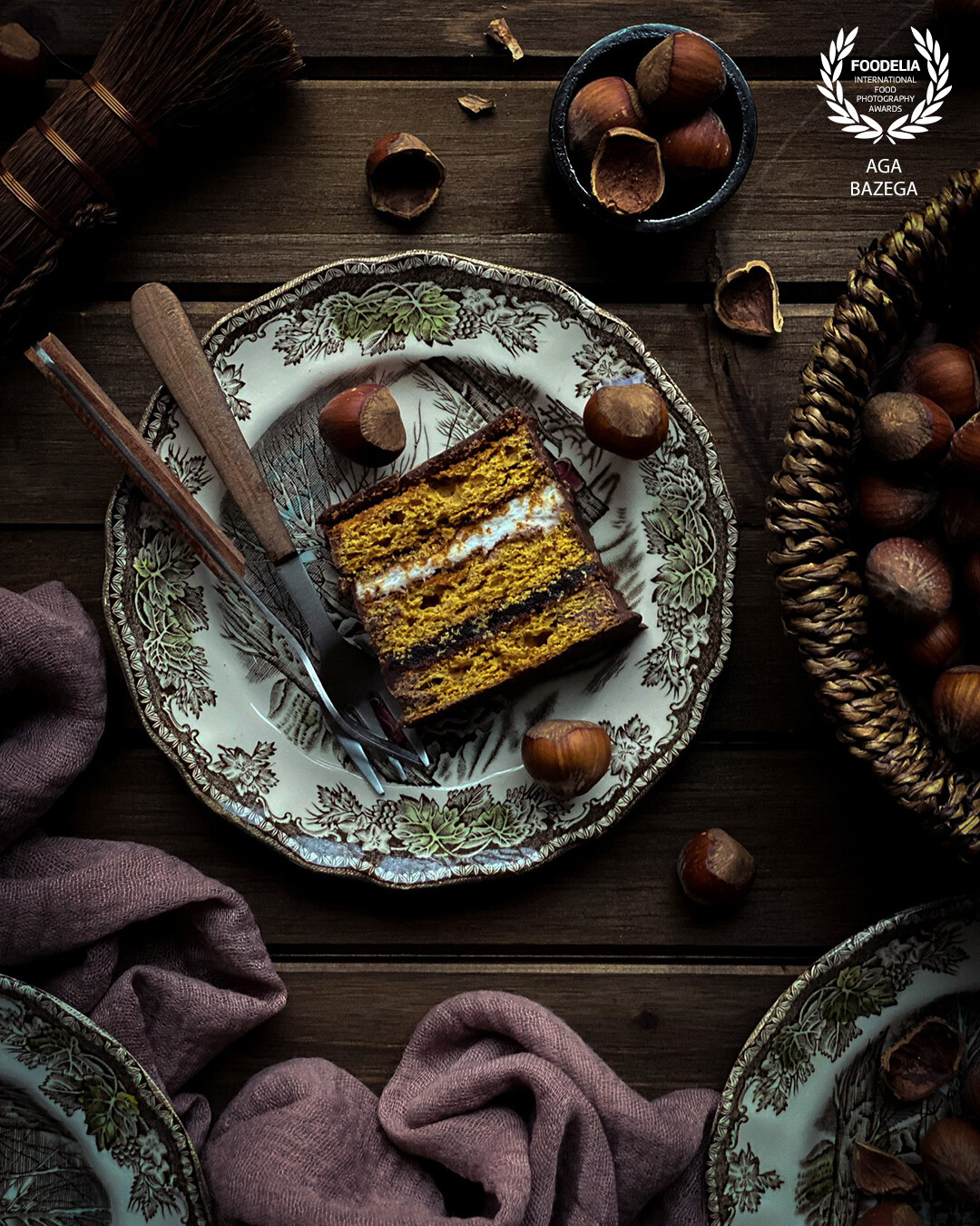 Cake with hazelnut filling. Image created for a photography contest. Captured in my studio with natural light.