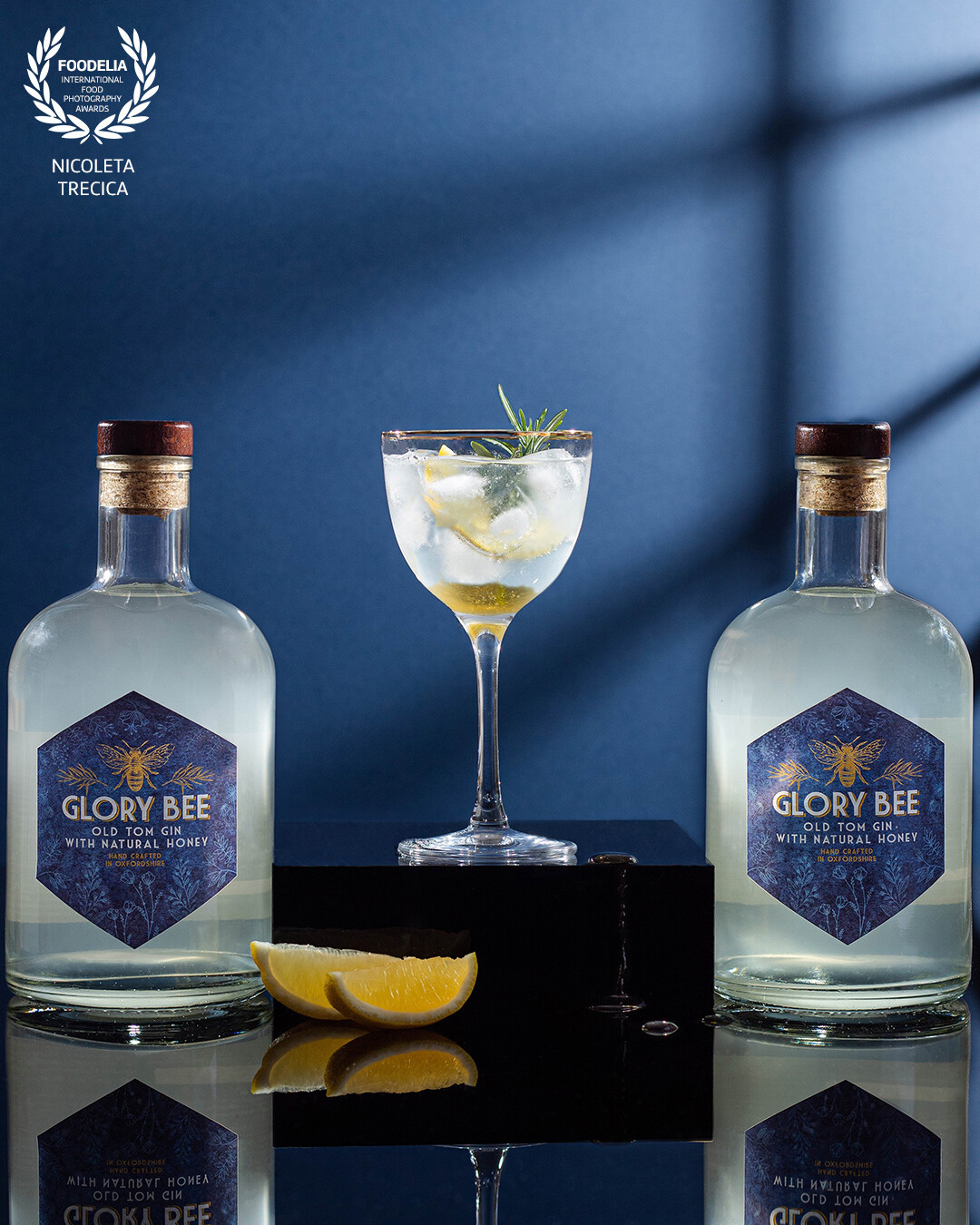 This image was created for a client, combining the product history with the ingredients of the gin. The gobo effect idea came when I had realised how could I give to the product more interest.